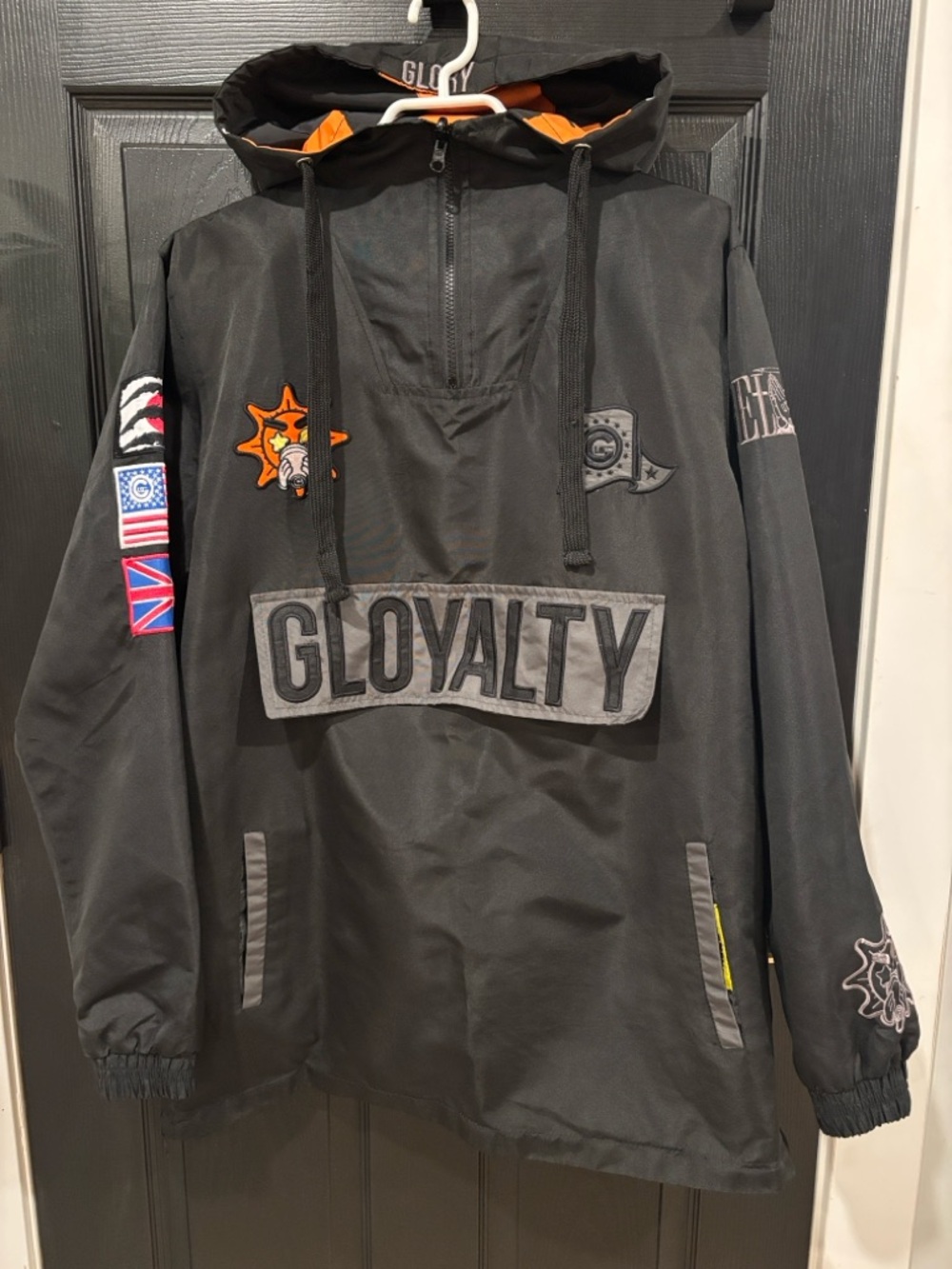 Gloyalty Black Pullover Anorak Jacket with Patches